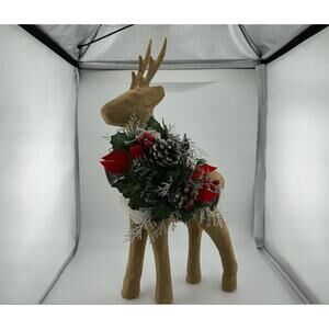 EUC Vintage‎ Paper Mache Reindeer with Ribbon Pinecones Christmas Holiday Large